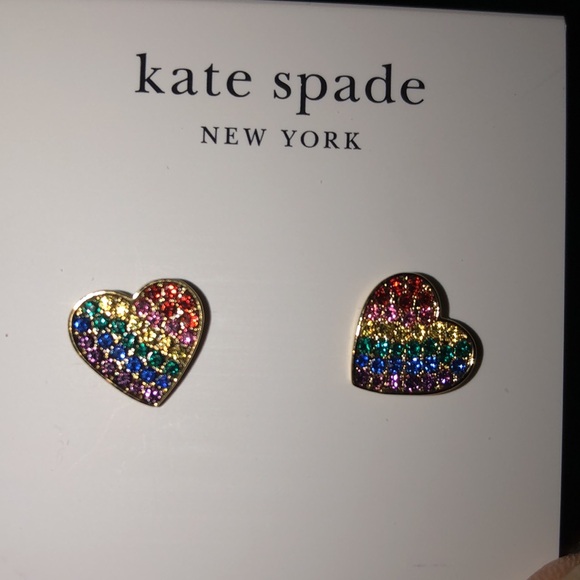 Kate Spade Gold Plated Heart Rainbow Joy Stud Earrings Muti Colored Crystal NWT - Picture 10 of 16